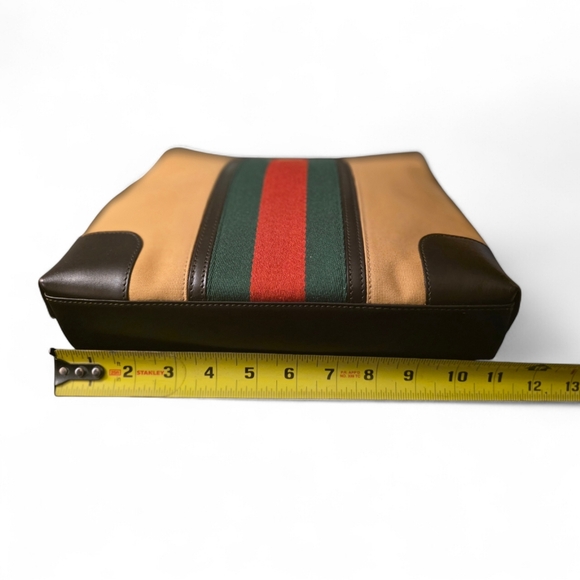 Gucci Vintage Sherry Web Classic Leather & Tan Canvas Tote - Picture 11 of 14